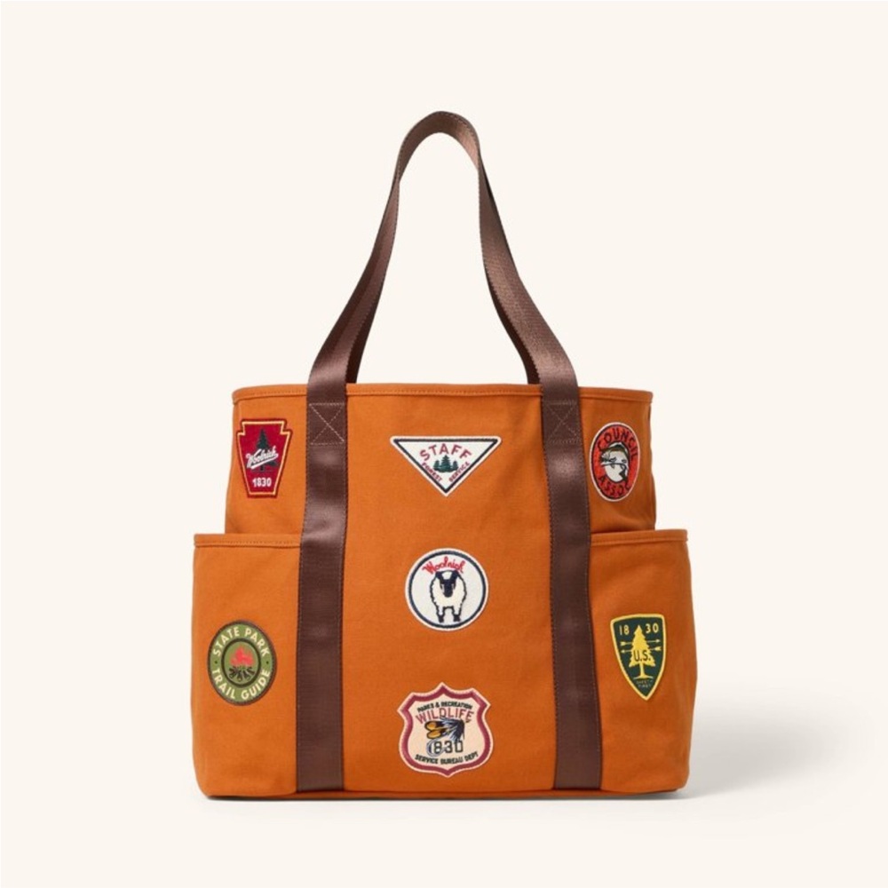 New with tags Woolrich x Target Burnt Orange Canvas Tote Bag with Patches